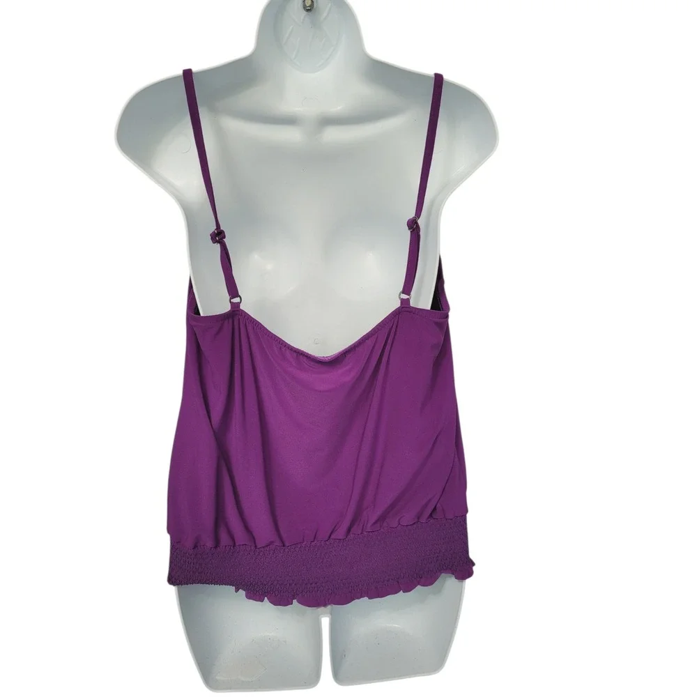 Magicsuit Swim Top Womens 14 Tankini Purple Smocked Blouson Adjustable Straps
